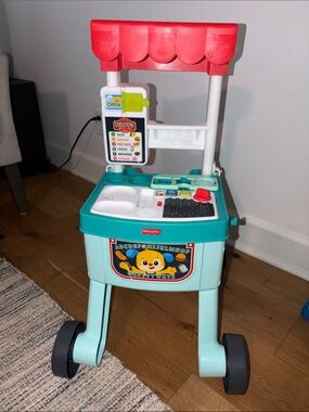 Fisher-Price Teal and Red Play Food Cart with Music Panel